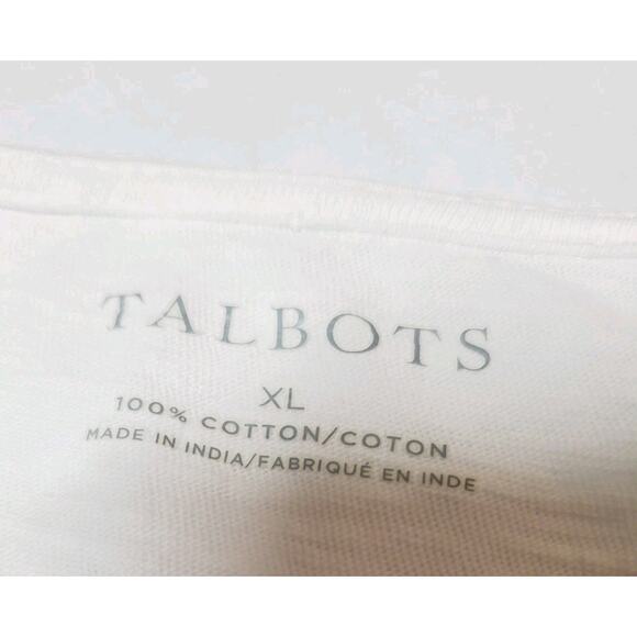 Talbots Womens XL White Top Short Sleeve Embroidery T-shirt 100% Cotton V-neck - Picture 6 of 9